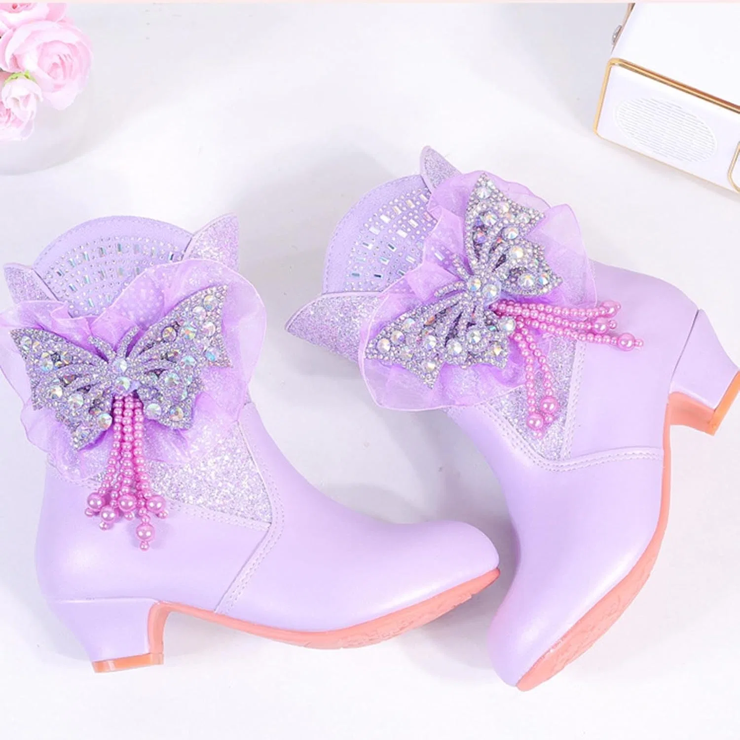 Детские сапоги для девочек с принтом бабочки Sparkling Diamond Butterfly, Purple — фото 4