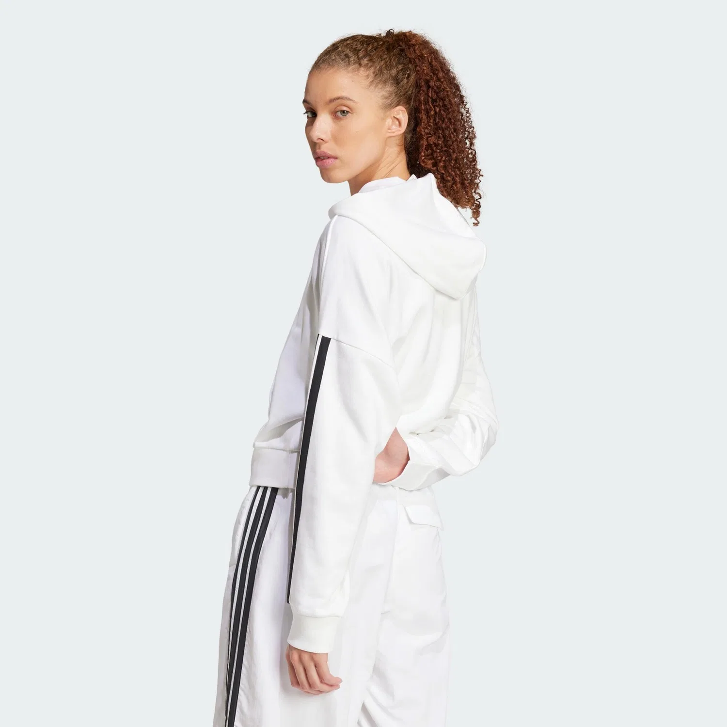 Мужское худи с флисовой подкладкой Essentials 3-Streifen French Terry Quarter-Zip Hoodie Adidas, Weiss Schwarz — фото 3