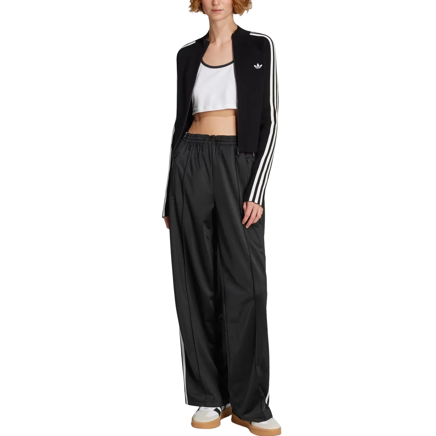 Женская куртка Adicolor 3-Stripes Slim Knit Track Top Asia Sizing 'Black' adidas, черный — фото 4