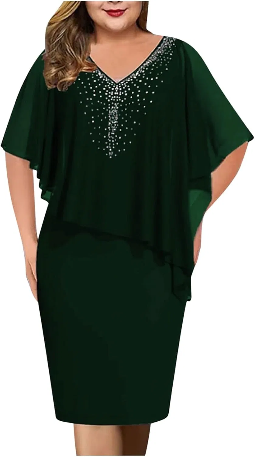 Платье коктейльное с пайетками Plus Size, Green