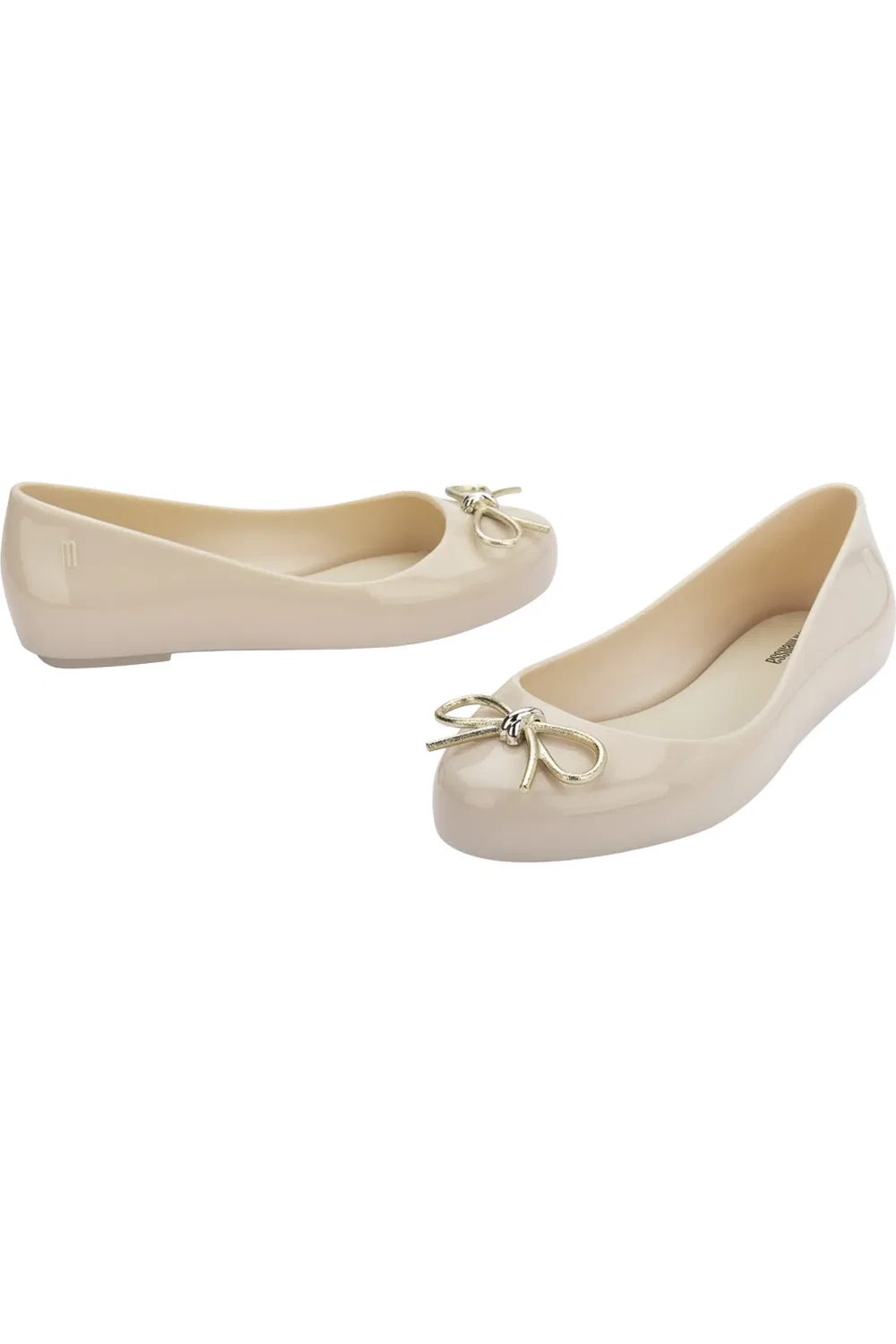 Туфли балетки детские с бантом Sweet Love Mini Melissa, бежевый/золотой — фото 4