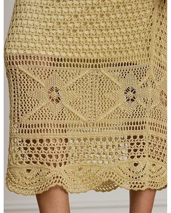 Женская юбка-карандаш миди с ажурным узором Ralph Lauren, Sand — фото 4