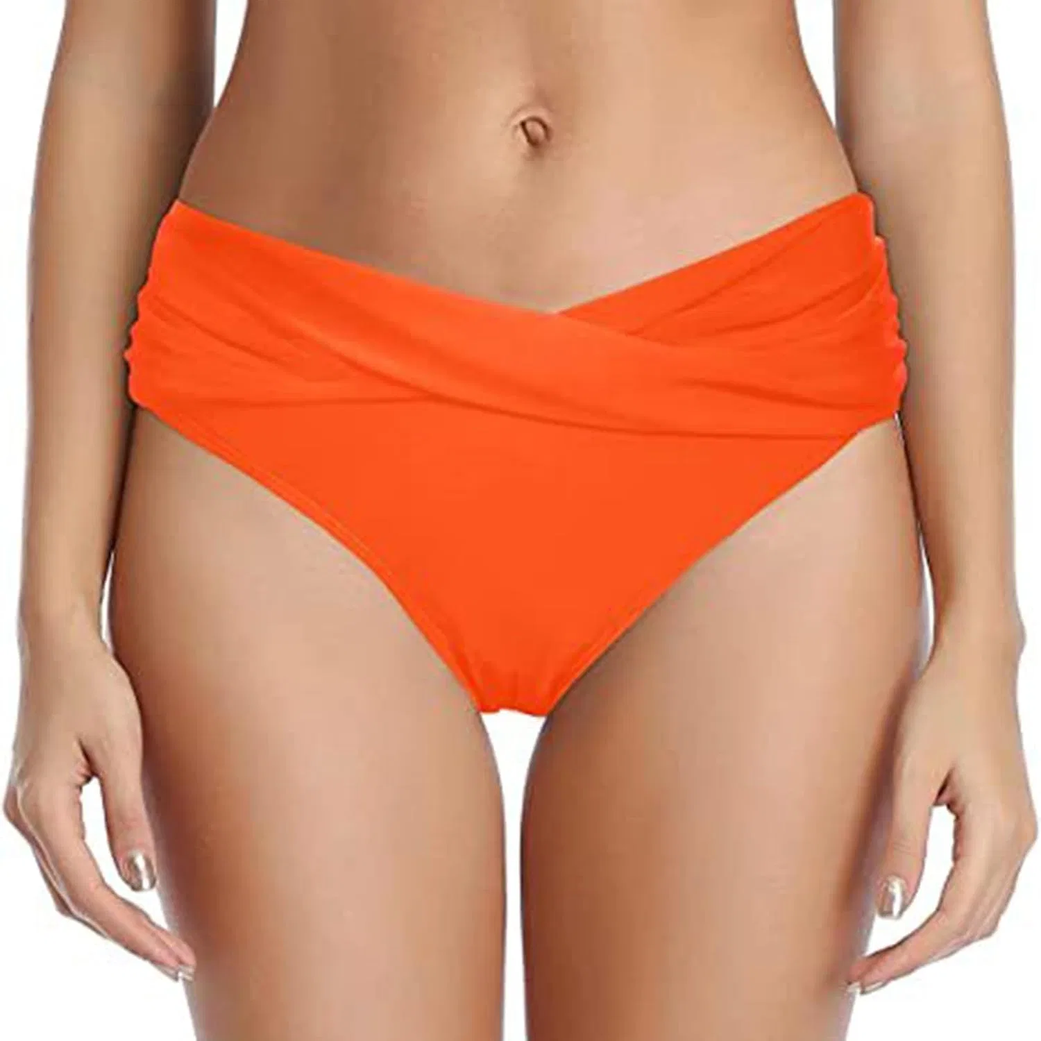 Женский цельнокроеный купальник с twist, Retro Ruched Swimsuit Bottom, Orange