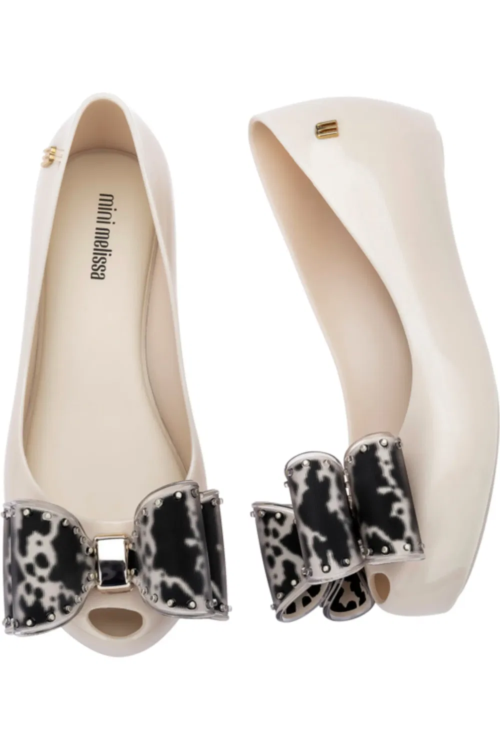 Детские балетки с бантом Mini Ultragirl Mini Melissa, бежевый/черный — фото 3
