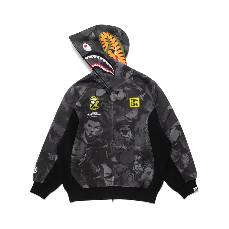 Детский свитшот с капюшоном CR7 LIFE A BATHING APE, черный, Серый — фото 4