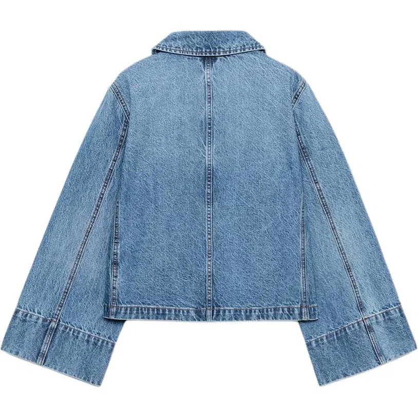 Женская джинсовая куртка с лацканами Medium Blue, ZARA — фото 3