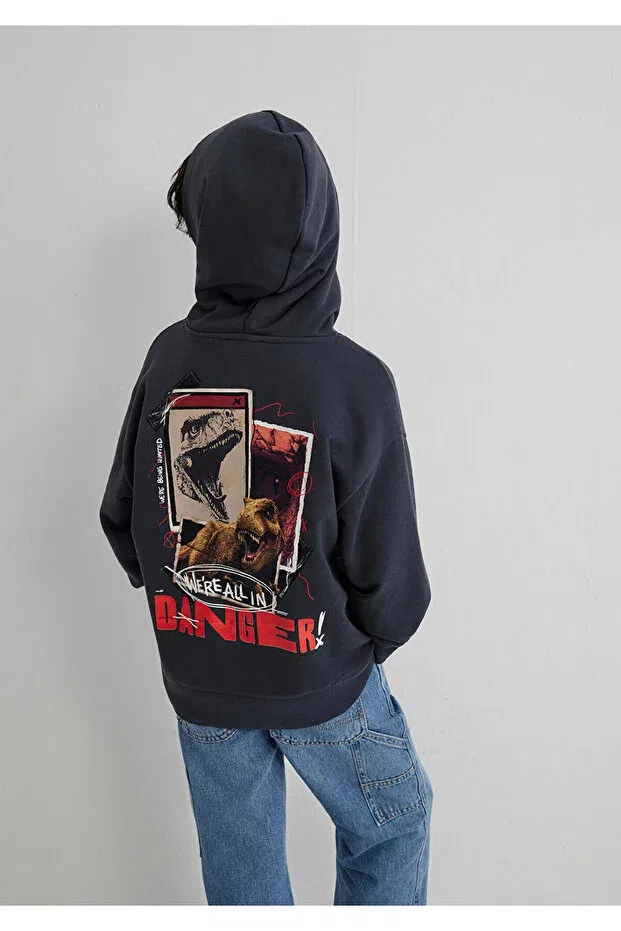 Детское худи для мальчиков с принтом Jurassic park printed anthracite sweatshirt 6s10135-70087 Mavi, Anthracite-70087 — фото 2