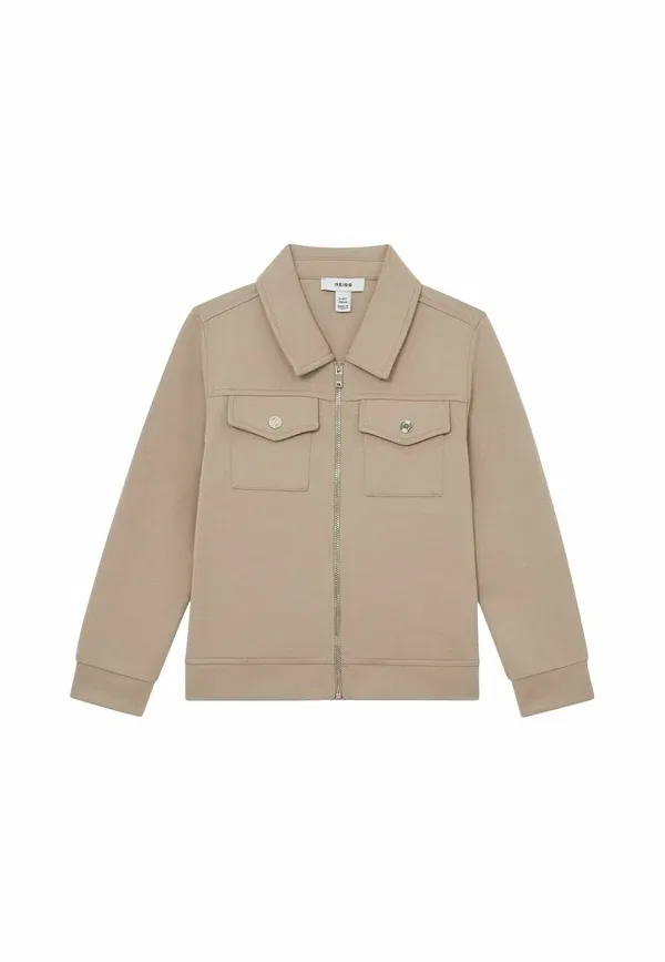 Куртка на молнии, Regular, Medina Premium Interlock Zip-through Overshirt, Reiss, Stone, цвет stone