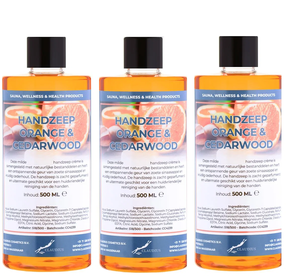 Жидкое мыло для рук Sweet Orange & Cedarwood, Claudius, набор 3 шт, 500 мл