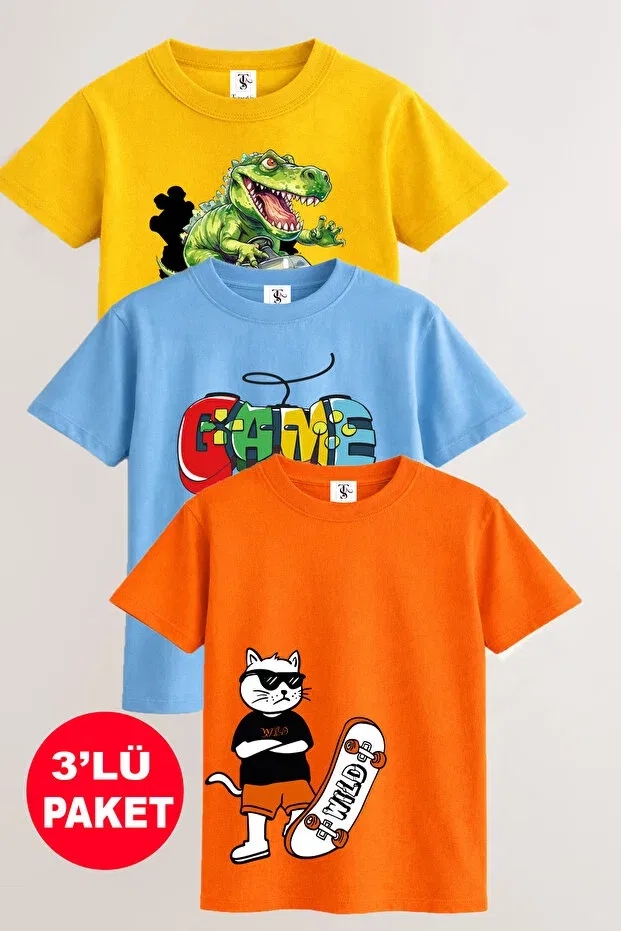 Детская футболка для девочек с принтом Skateboarding Cat and Game Twins Tailors, Orange