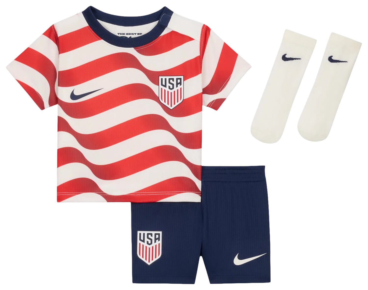 Детский комплект из футболки, шорт и носков с принтом Nike Dri-FIT USA Stadium Home Kit Nike, White/Navy — фото 4