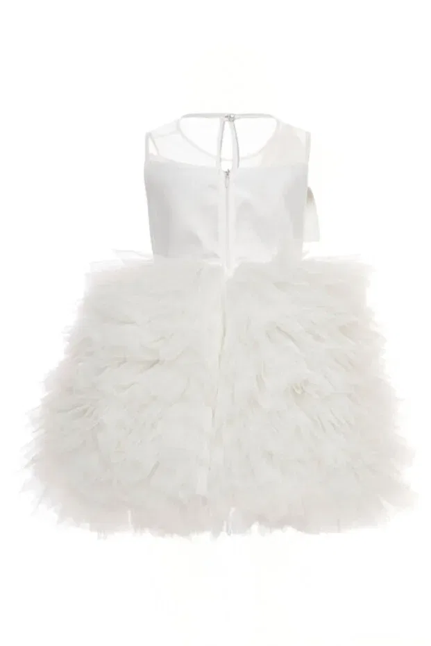Детское платье для девочек с коротким рукавом Evening dress girls special occasion dress - layered tulle skirt & beaded bow 3-4-5-6-7 years 36016pr Pamina, Ecru — фото 4