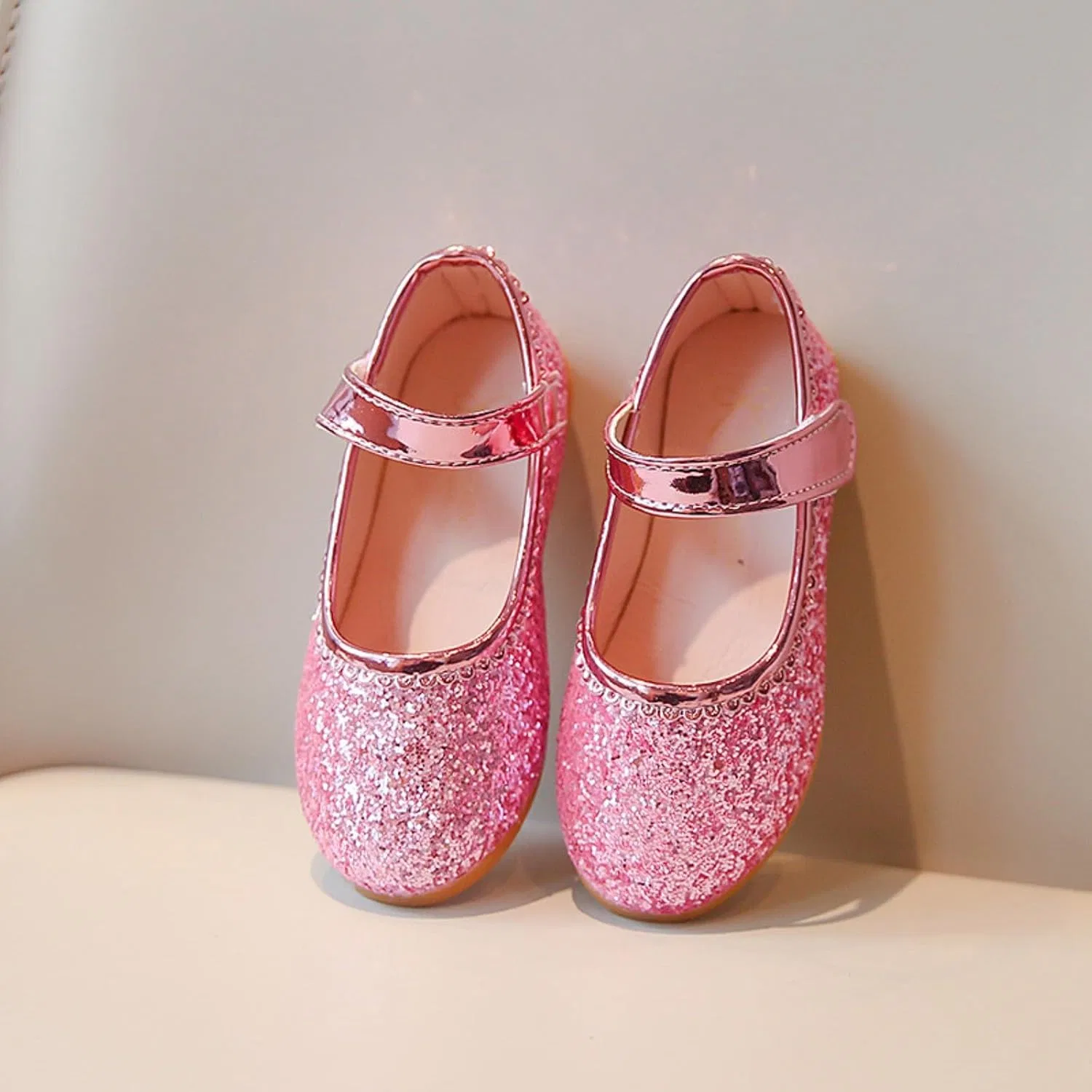Детские туфли Мэри Джейн с блестками для девочек Flower Girl Glitter Flats, Pink — фото 4