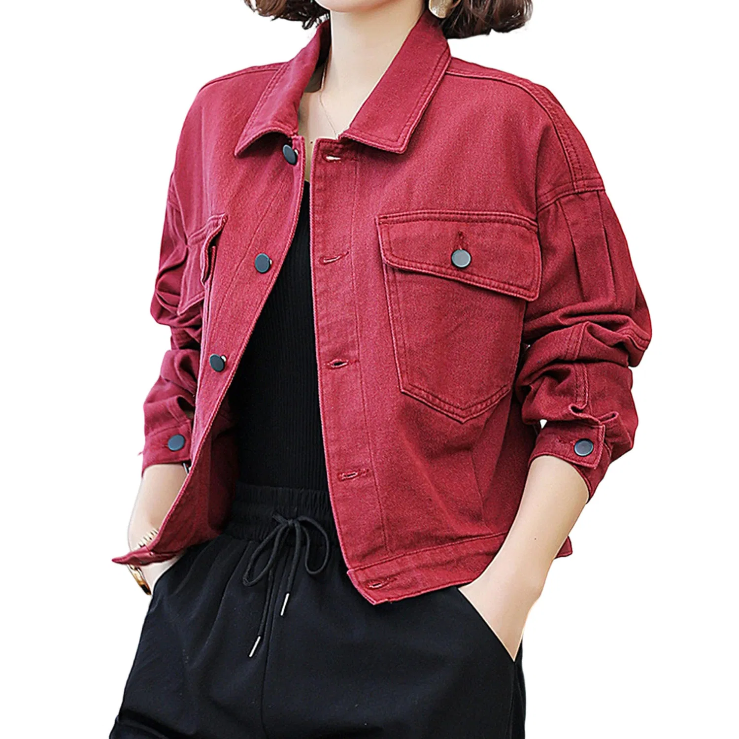 Женская джинсовая куртка oversize с длинным рукавом, Vino rosso