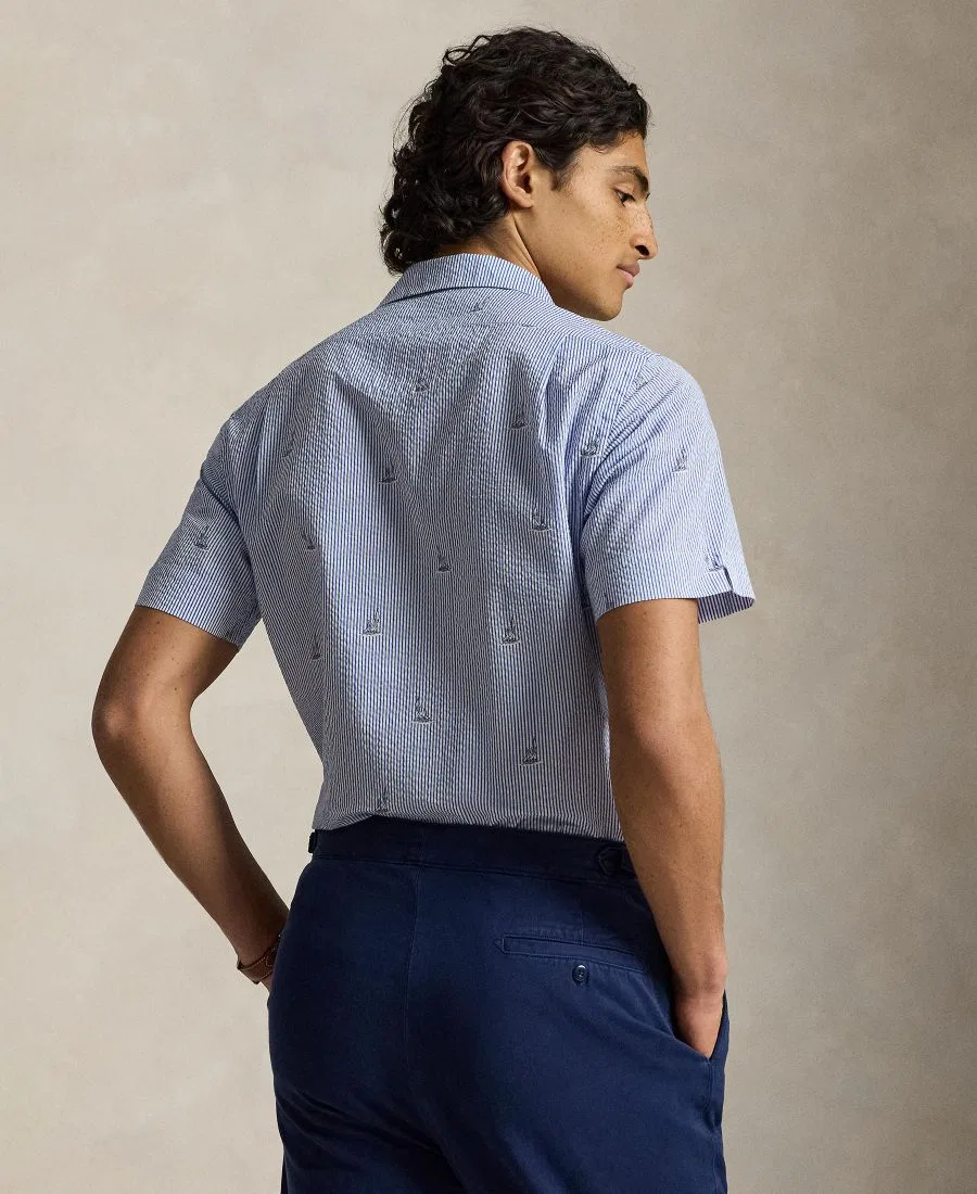 Мужская рубашка классического кроя с принтом Sailboat Seersucker Polo Ralph Lauren, Sailboat On Stripe — фото 4