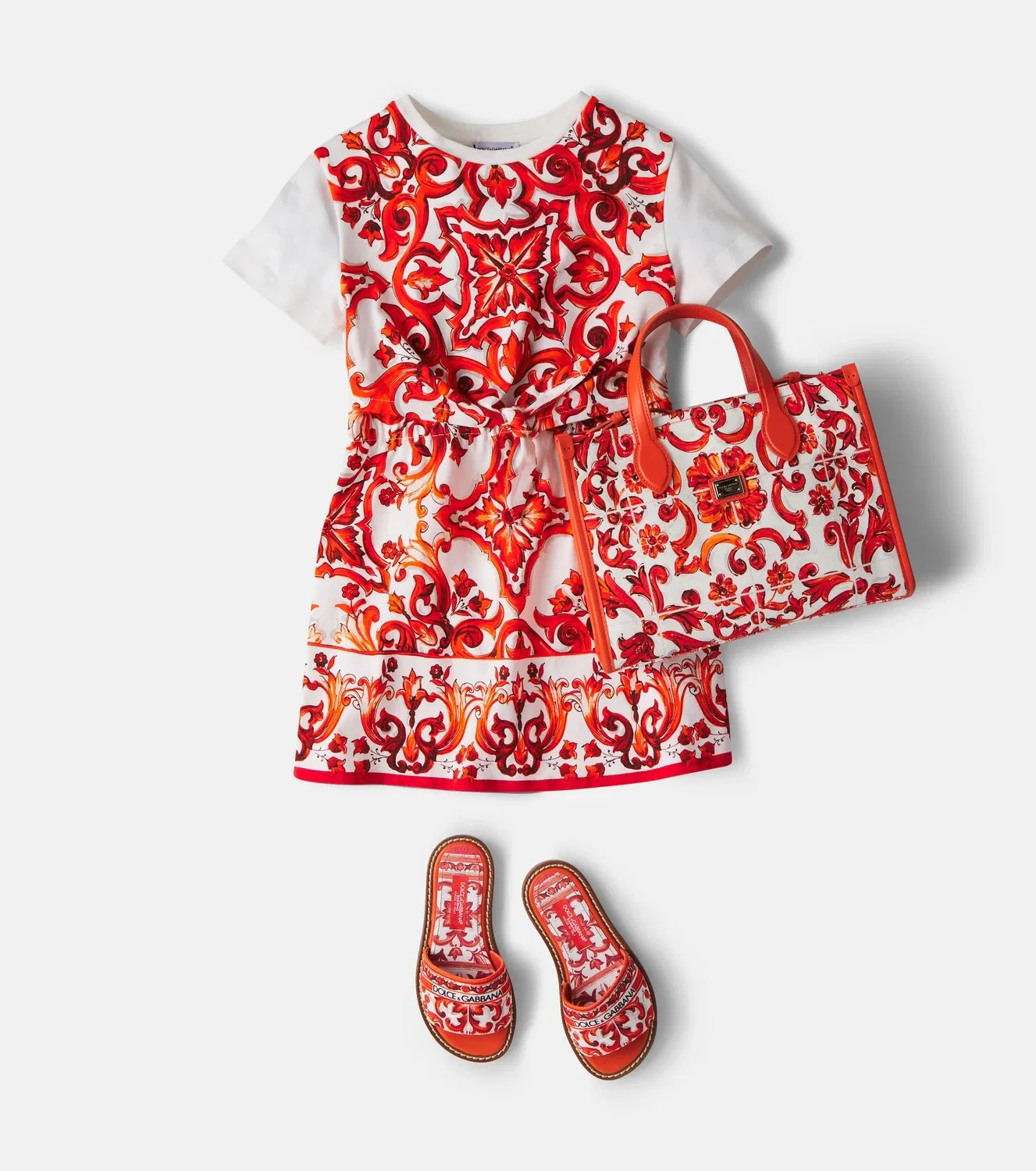 Платье хлопковое Majolica Dolce&Gabbana Kids, оранжевый — фото 2