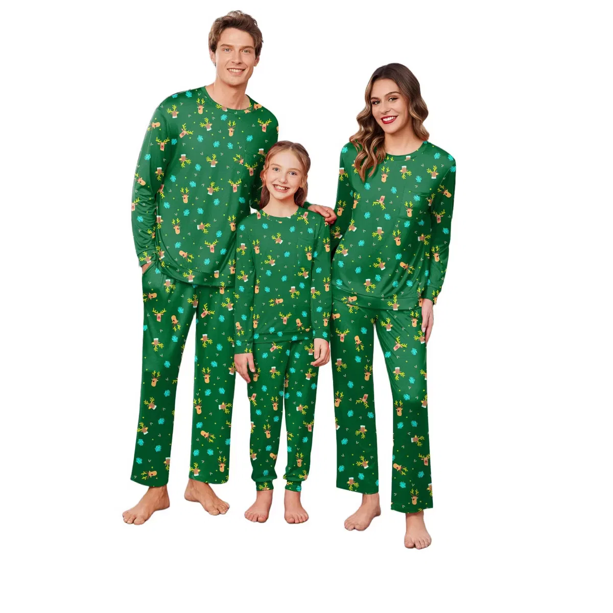 Комплект пижам семейный с принтом Christmas Ekouaer, christmas elk - green