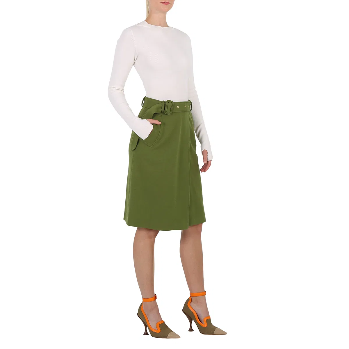 Платье миди шерстяное с поясом Belted Midi Wool Dress Burberry, Cedar Green — фото 2