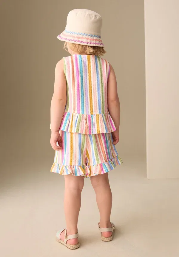 Комплект блуза и брюки с полоской, Regular fit - peplum set - blouse, Next, Розовый, Синий, Радуга, Полоска — фото 3