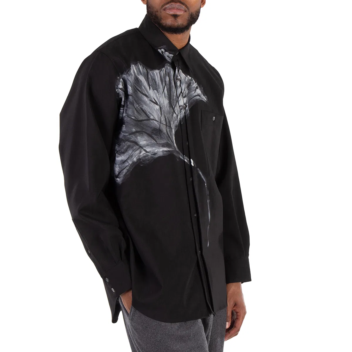 Рубашка с длинным рукавом Nature Print Woven Shirt Emporio Armani, Black — фото 2