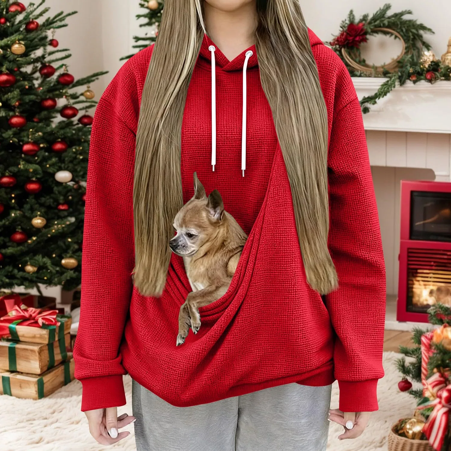 Женский худи с карманом-кенгуру Cat Hoodie, z11 red — фото 4