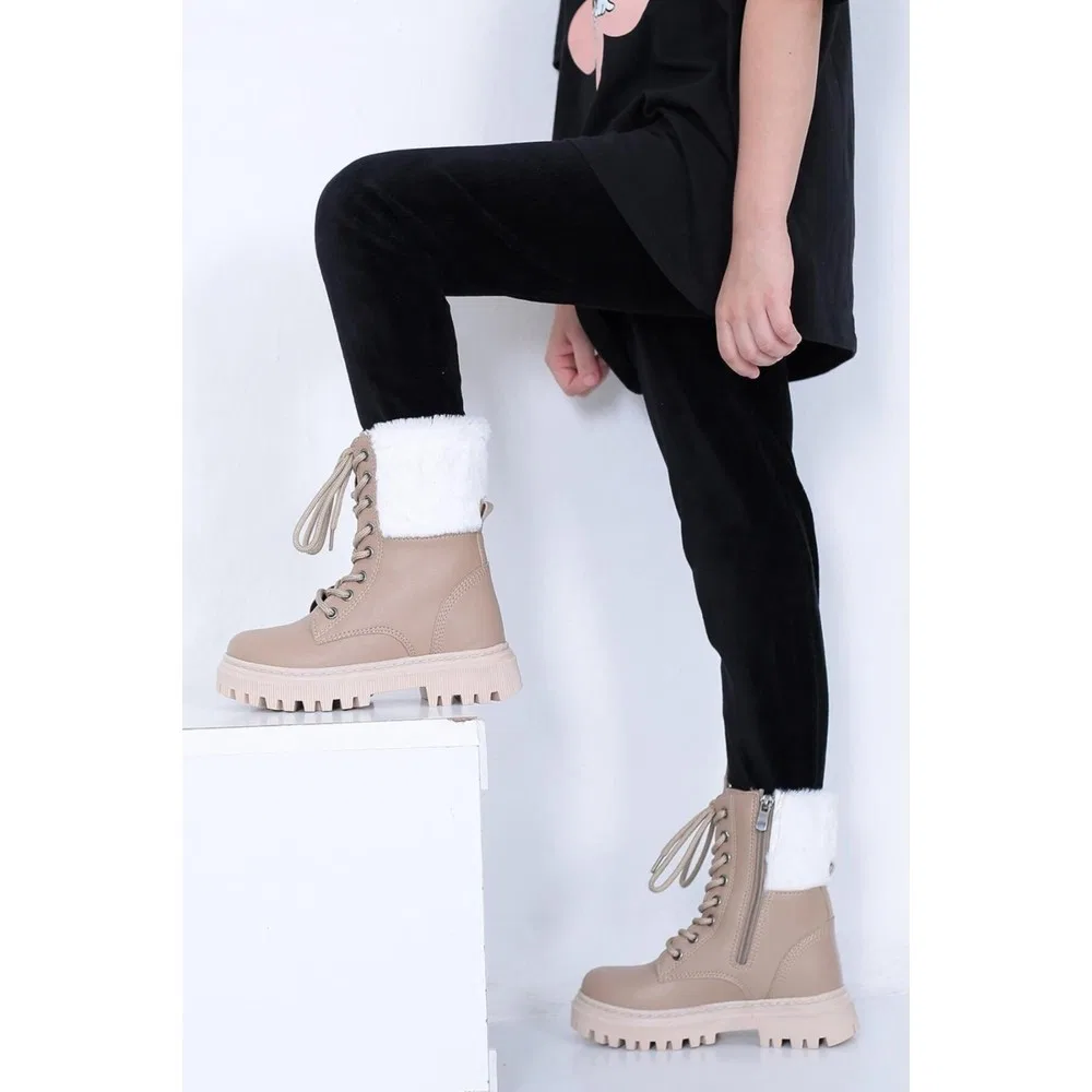 Детские ботинки для девочек с мехом и шнуровкой Lady Classy — фото 3