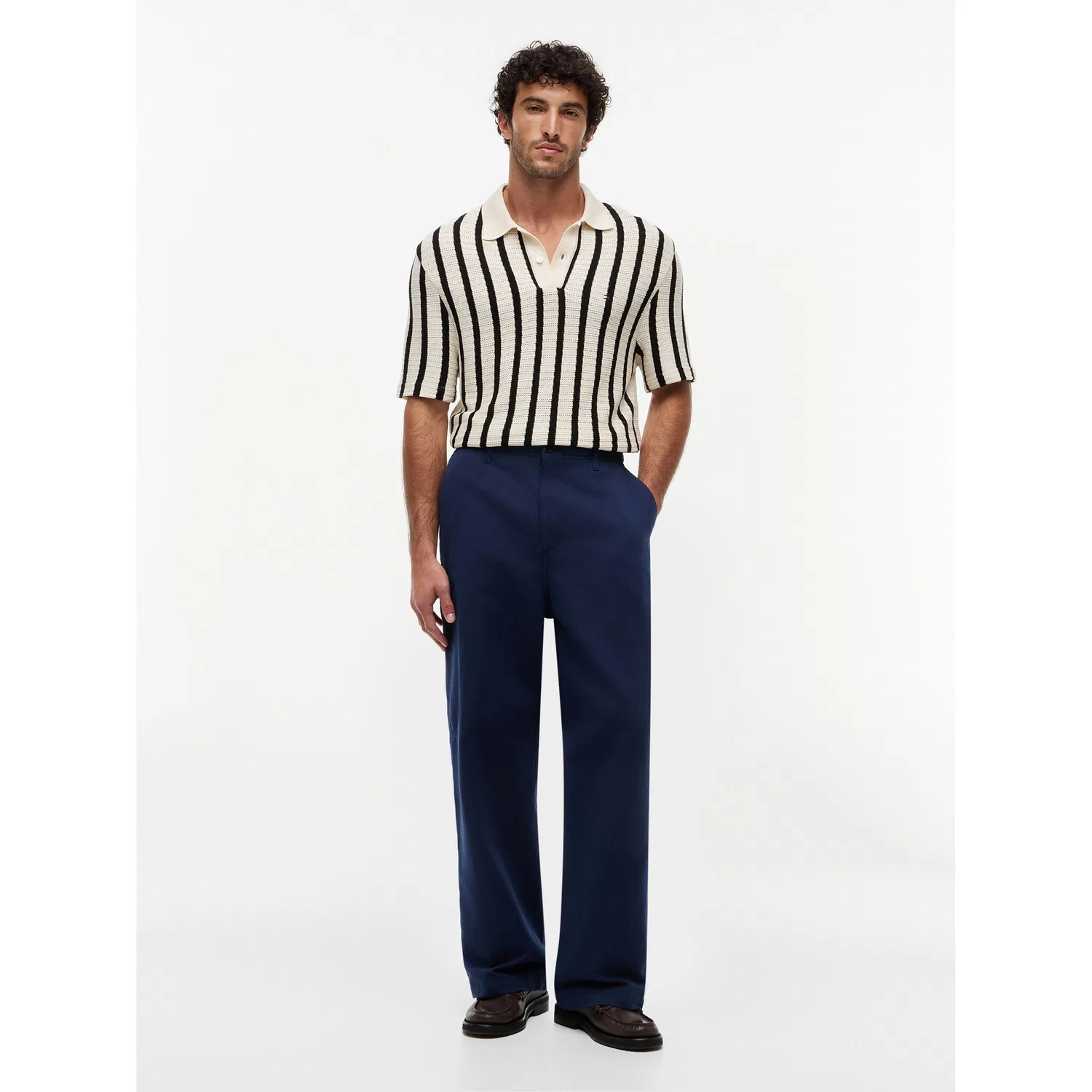 Мужское поло из лохматого трикотажа свободного кроя Tommy Hilfiger, Muslin/Black — фото 4