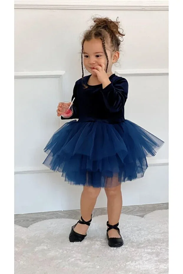 Детское платье для девочек бархатное Süslüm Kids, Navy Blue