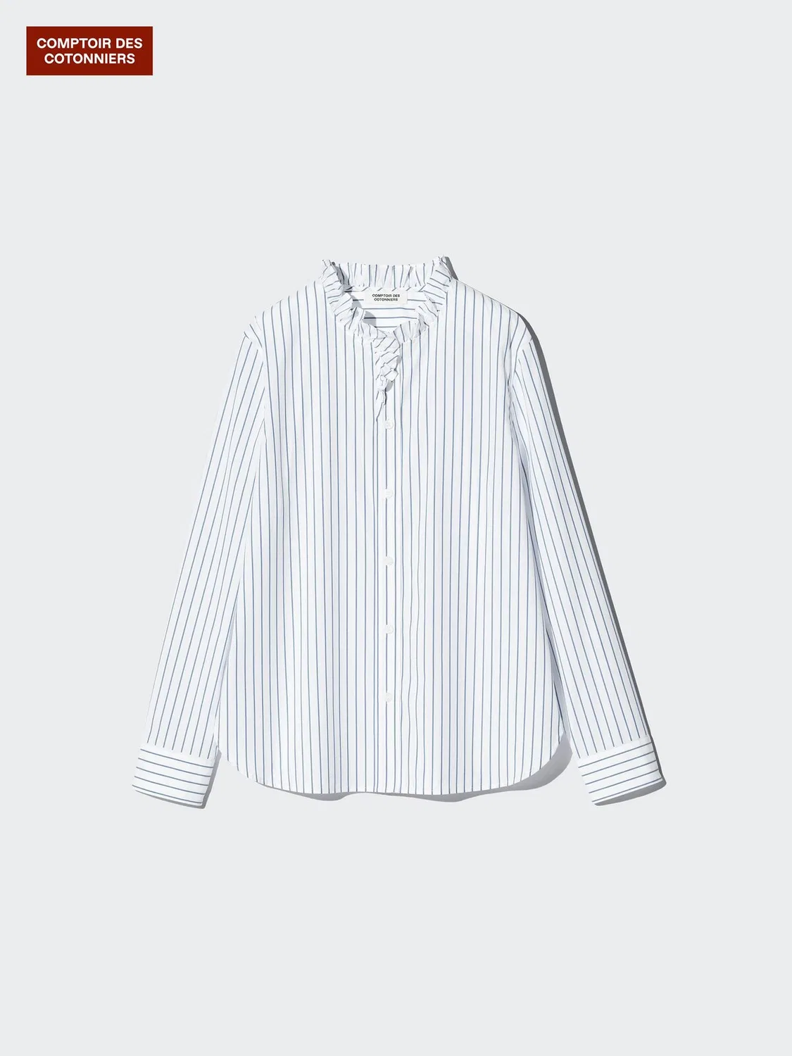 Рубашка Uniqlo, с оборками, светло-голубой — фото 4