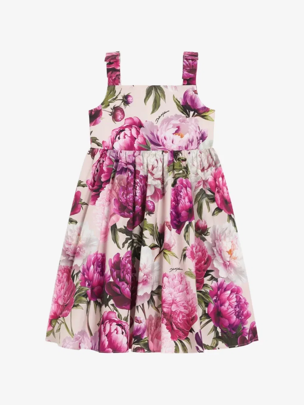 Поплиновое платье с пионами Dolce & Gabbana Kids, бежевый