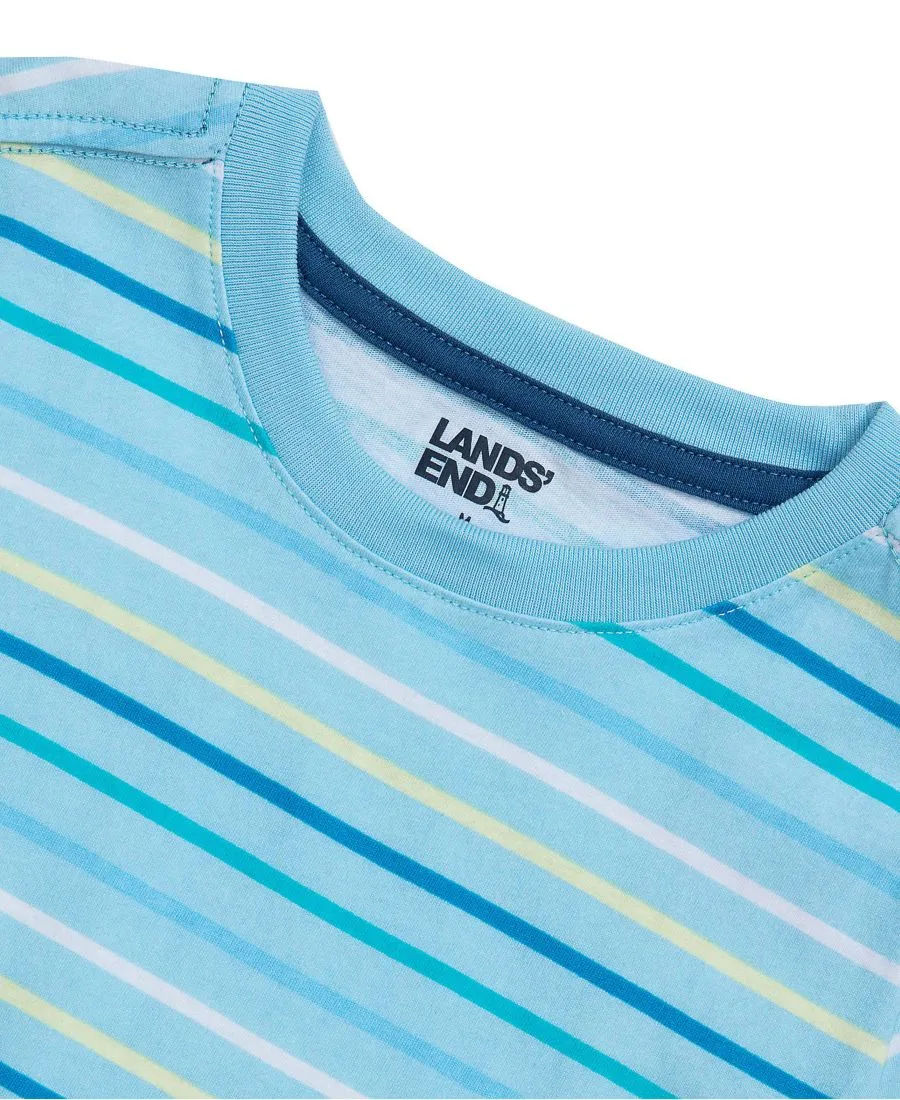 Детская футболка с коротким рукавом в полоску и круглым вырезом Lands' End, crystal синий stripe — фото 2