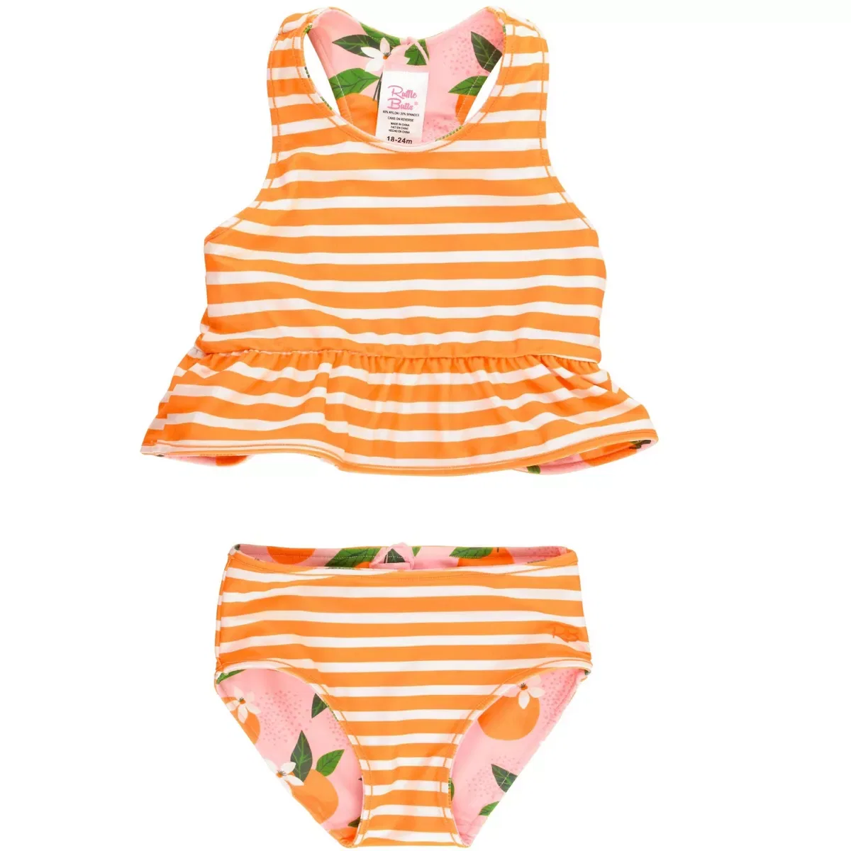 Детский танкини-комплект для девочек с двусторонним дизайном Reversible Peplum Tankini RuffleButts, Orange You The Sweetest — фото 4