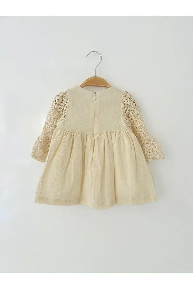 Детское платье для девочек кружевное с длинным рукавом Colored Baby, Beige — фото 2