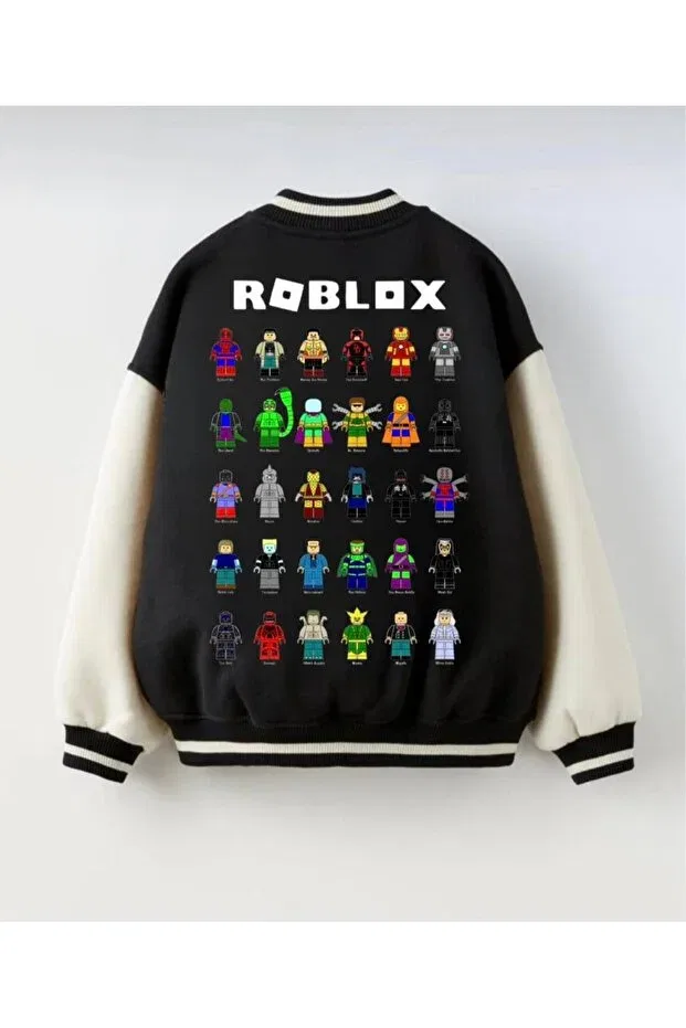 Детская куртка-бомбер для девочек с принтом Roblox Printed Bomber-College Jacket Butik, Black — фото 4