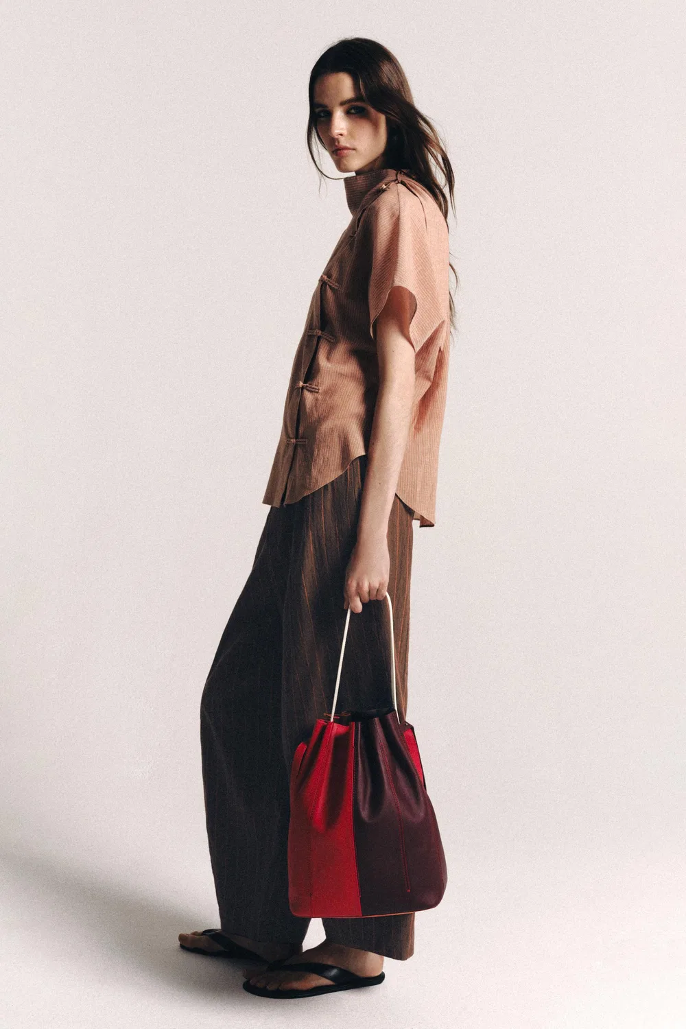 Брюки из полосатой льняной смеси из коллекции ZW ZARA, Brown — фото 4