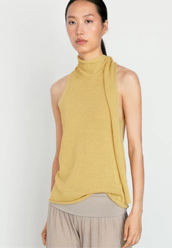 Топ хлопковый Massimo Dutti Neon Yellow, желтый