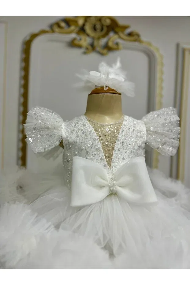 Детское платье для девочек с пайетками Ilknur Karaca Design, White