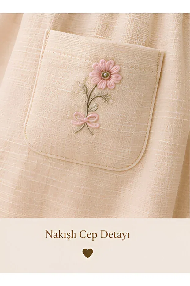 Детское платье для девочек с вышивкой Filizdens Kids, Nude Color — фото 2