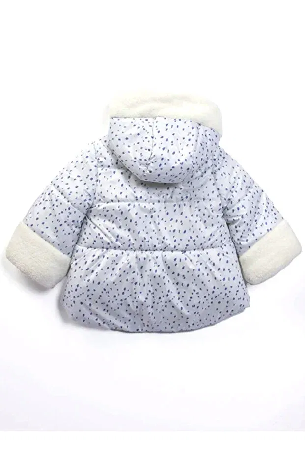 Детское зимнее пальто для девочек с принтом Special Airy Fur Detailed Polka Dot Zippered Fleece Lined Hooded Winter Plush Inside Inflatable Baby Girl Coat Mdm, Gray — фото 3