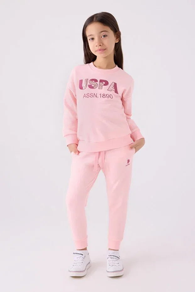 Детский комплект из свитшота и брюк для девочек с принтом Get Your Dreams U.S. Polo Assn., Pink