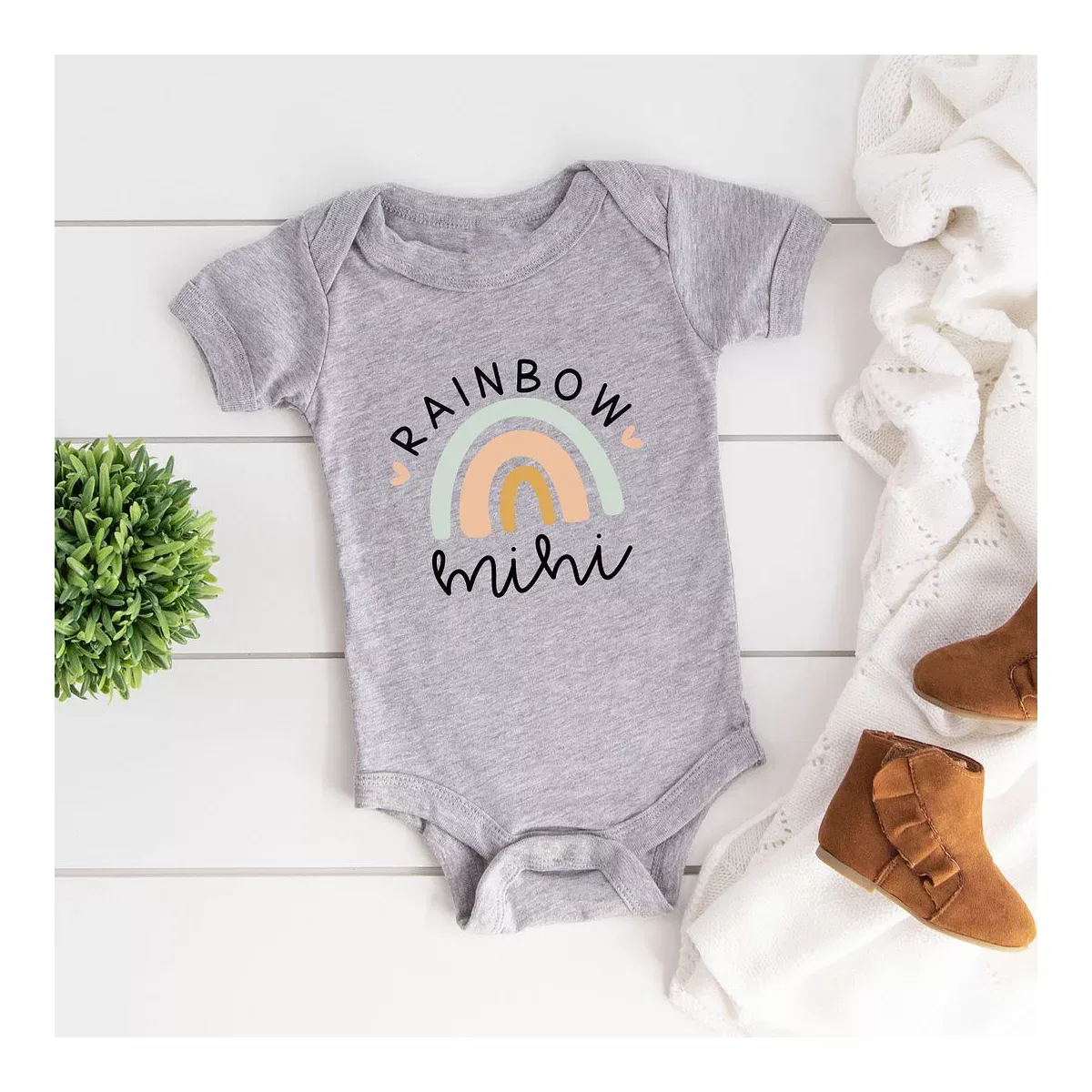 Детское боди с коротким рукавом Rainbow Mini The Juniper Shop, Heather Grey — фото 2
