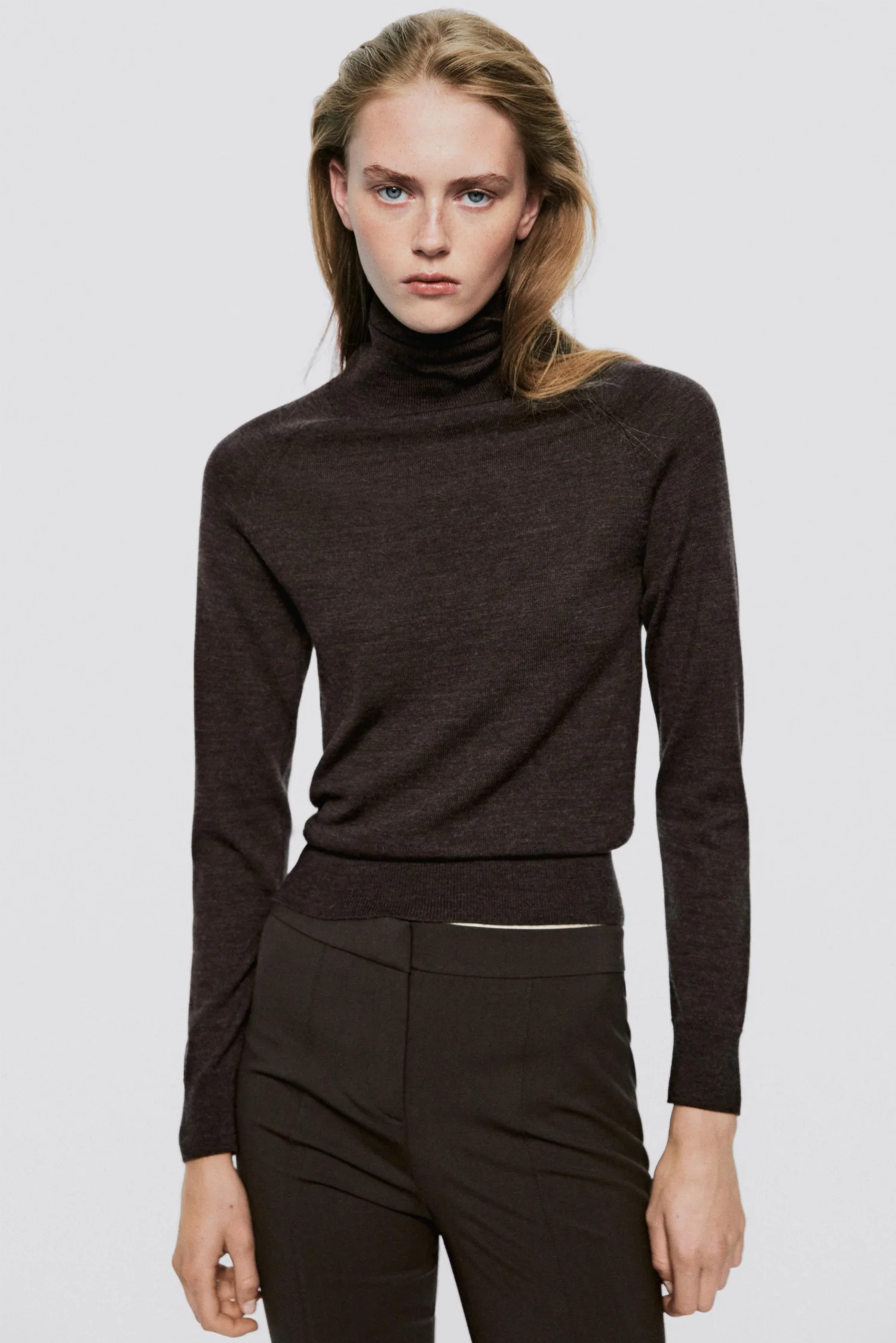Водолазка Massimo Dutti 100% Wool Button - Limited Edition, шоколадный