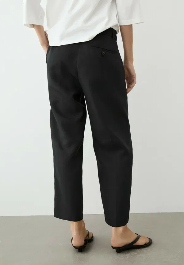Брюки из льна и лиоцелла Slim fit capris - trousers Massimo Dutti, черный — фото 3