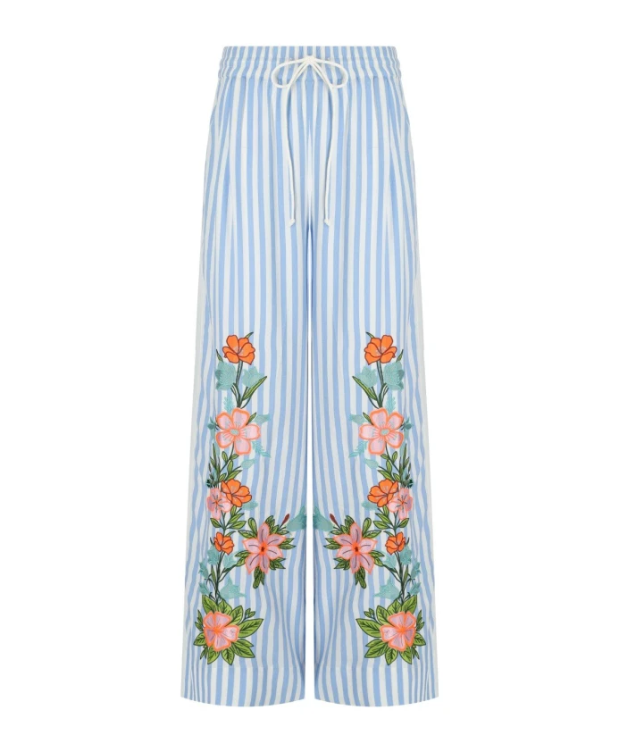 

Белые широкие брюки с цветочной вышивкой Essentiel Antwerp, синий