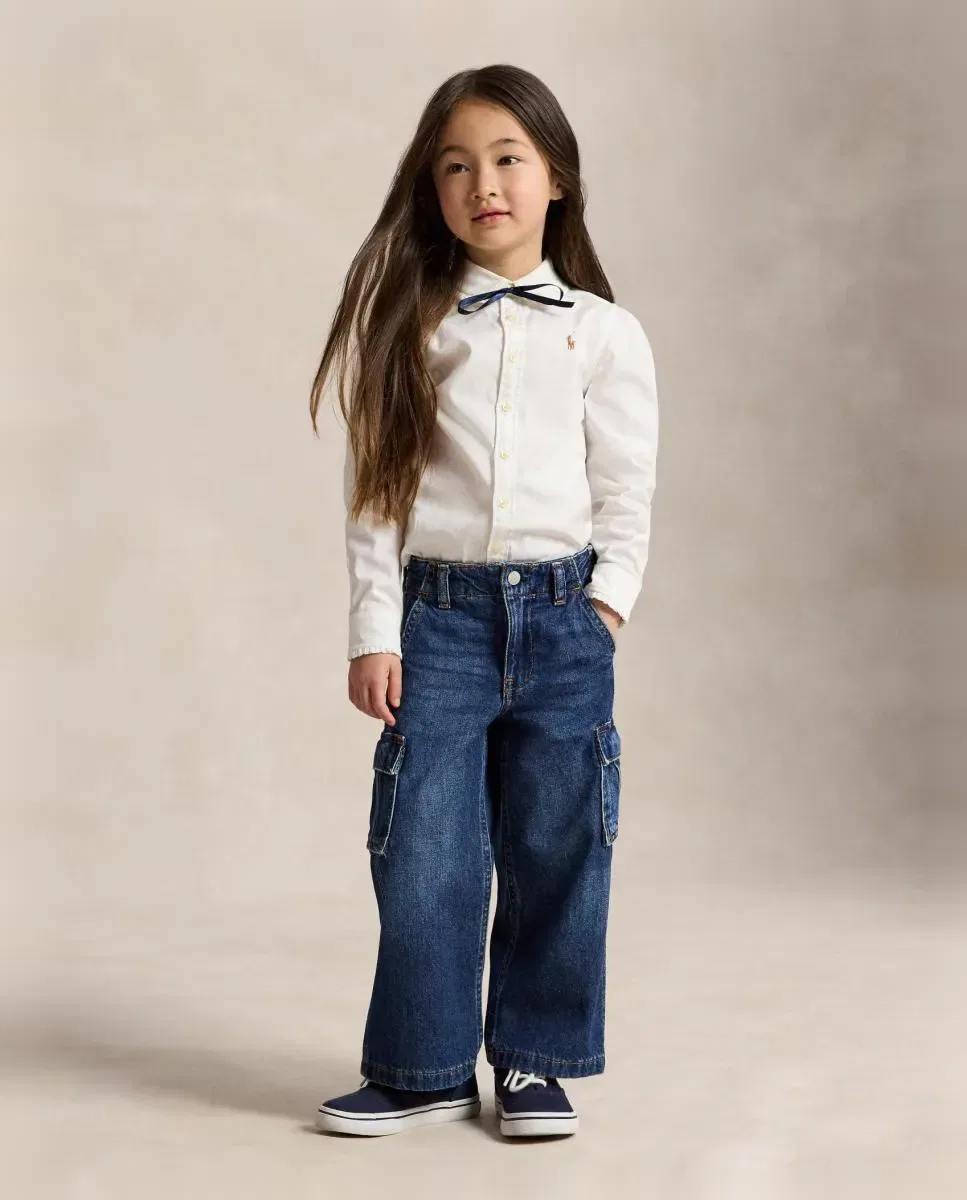 Детская рубашка для девочек Oxford Polo Ralph Lauren, Blanco — фото 3