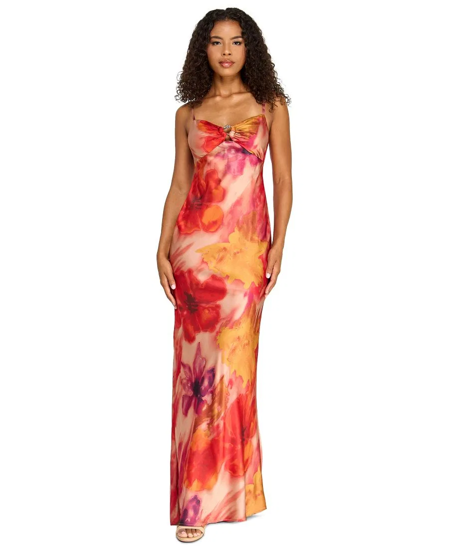 Платье-комбинация с принтом, модель Hardware-Trim Satin Slip Dress SENI & CADE, Red Yellow