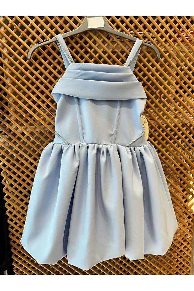 Детское платье для девочек из крепа с баской Pd Kids, Blue