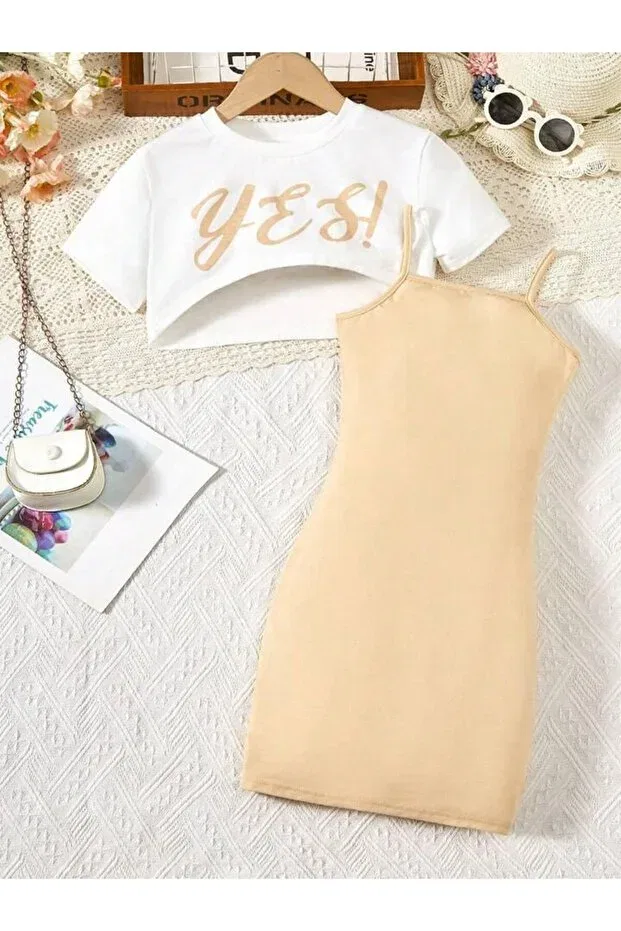 Детское платье-футболка для девочек с принтом Crop T-Shirt Dress Keywest, Stone