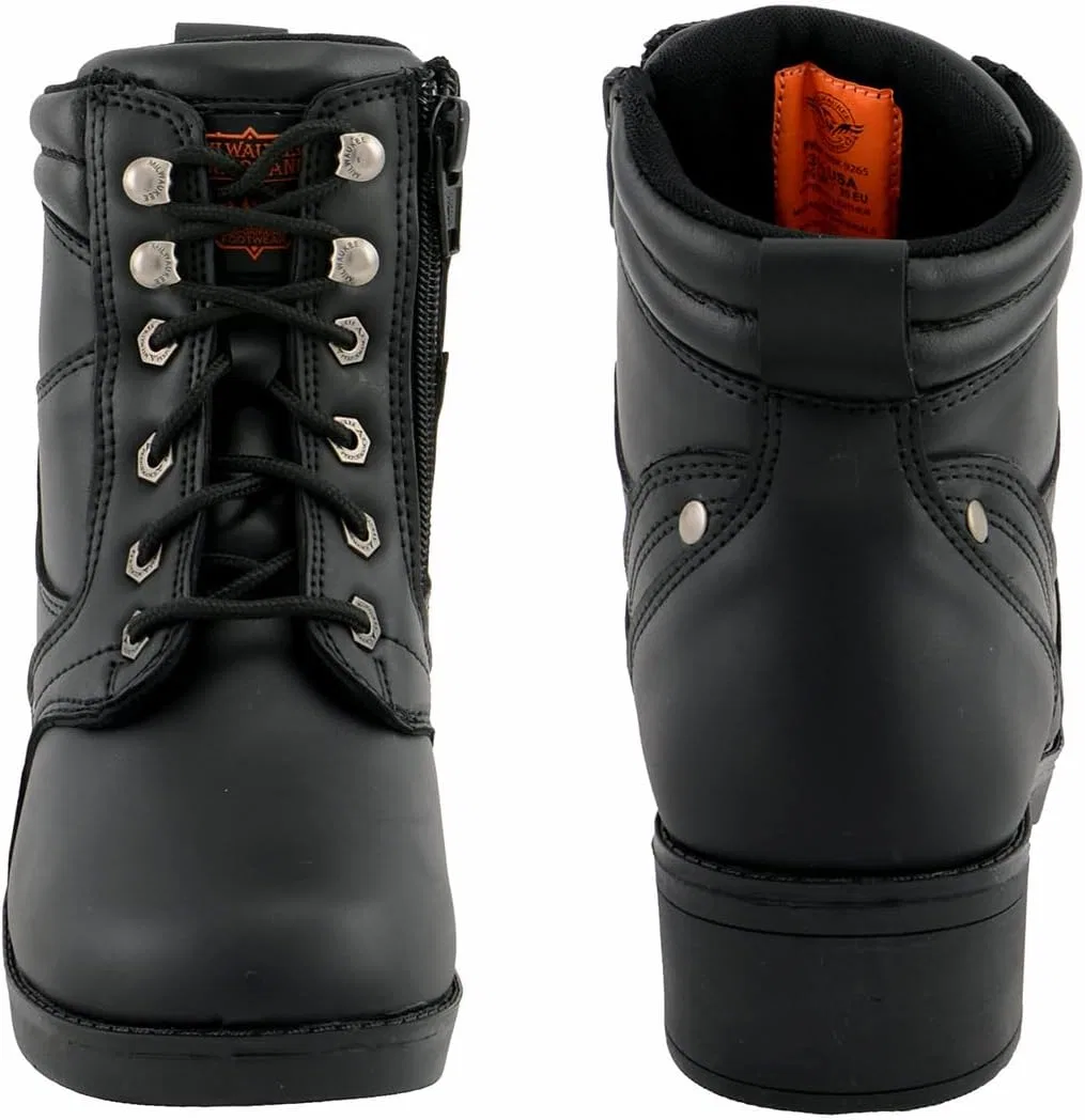 Детские ботинки на шнуровке с боковой молнией Milwaukee Leather MBK9265, Black — фото 4