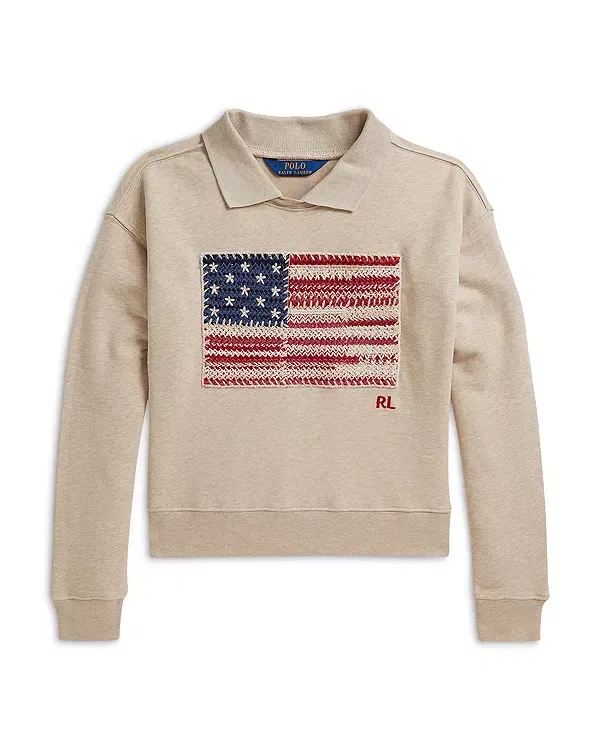 Детский свитшот для девочек с воротником Ralph Lauren, Dune Tan